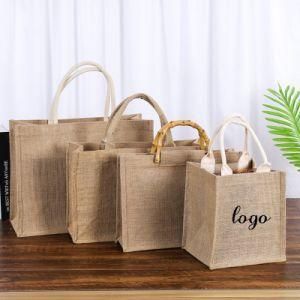 Hote Sale Eco Friendly Jute Shopping Bag OEM Customized Logo Waterproof Lamination Linen Tote Bag