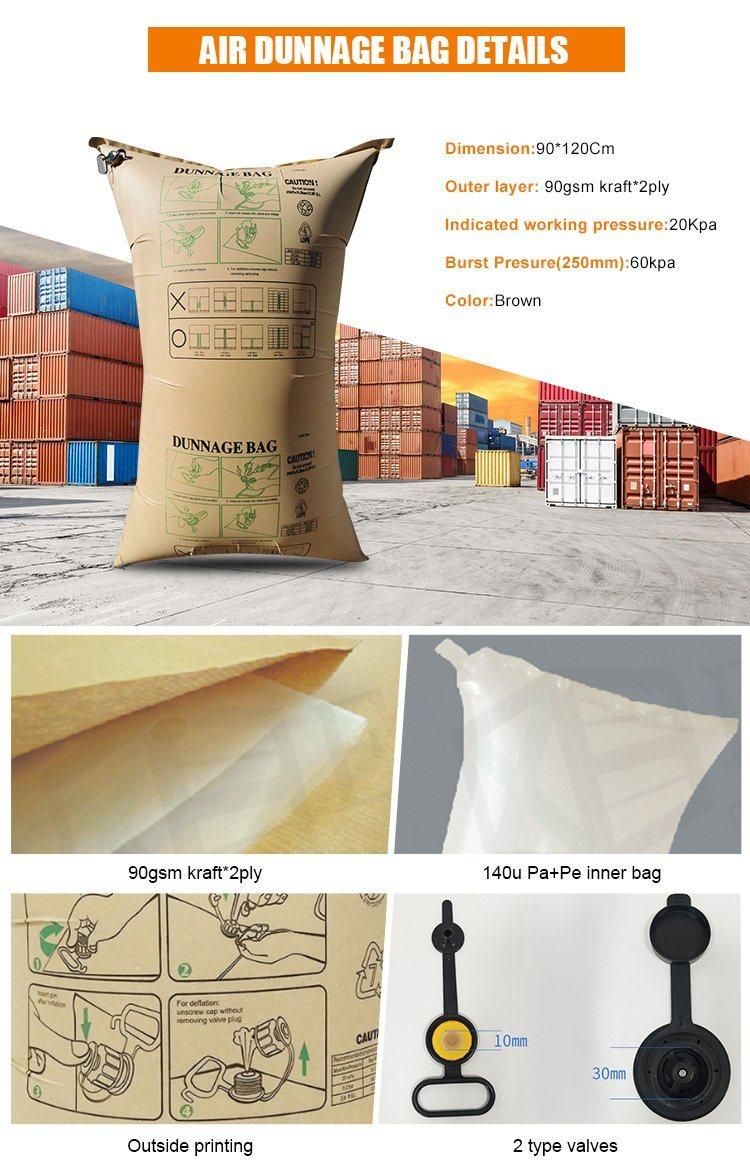 High Strength Recyclable AAR and SGS Approved Brown Inflatable Kraft Paper Dunnage Air Bag for Void Filling Fillers