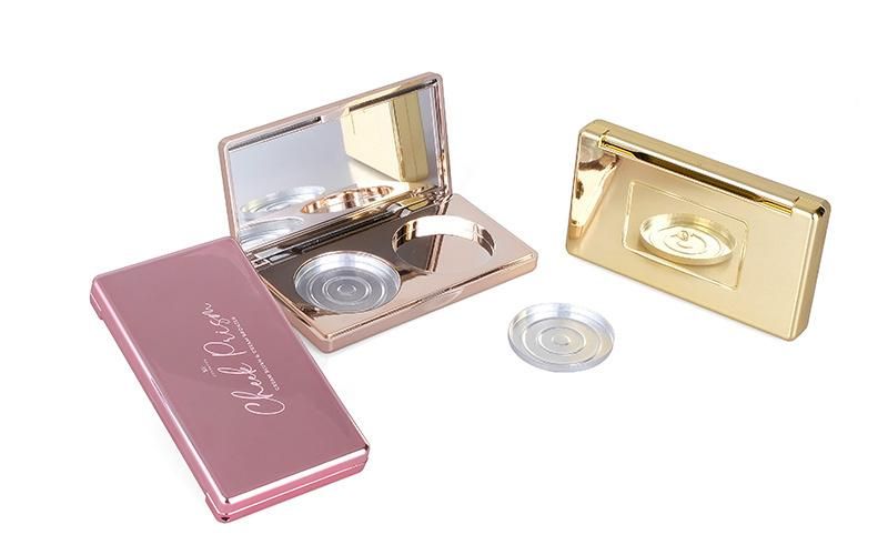 Gold Custom Logo Mini Square Beauty Make up Compact Pressed Metalized Magnetic Plastic Packaging Eyeshadow Case Makeup Palette Empty Eyebrow Case Box Container