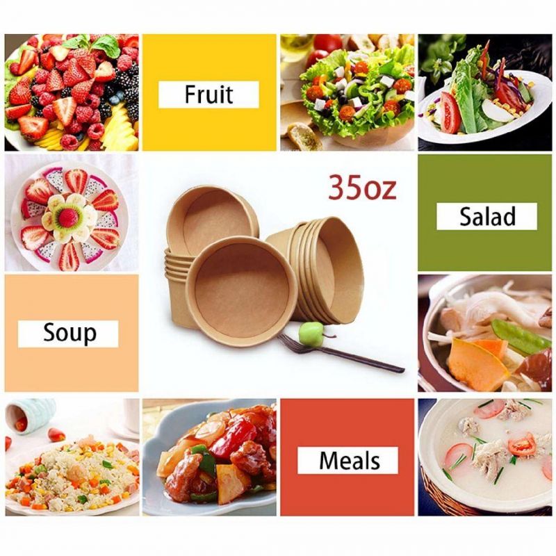 Disposable Custom Printed Paper Salad Bowl Take Away Lunch Food Kraft Paper Packaging Container