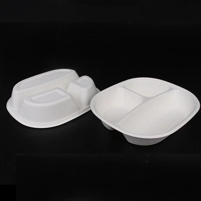 Sugarcane Bagasse 3 Compartment Biodegradable Food Containers with Cover Lid