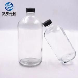 8oz 16oz Transparent Boston Glass Bottle with Black Polycone Cap