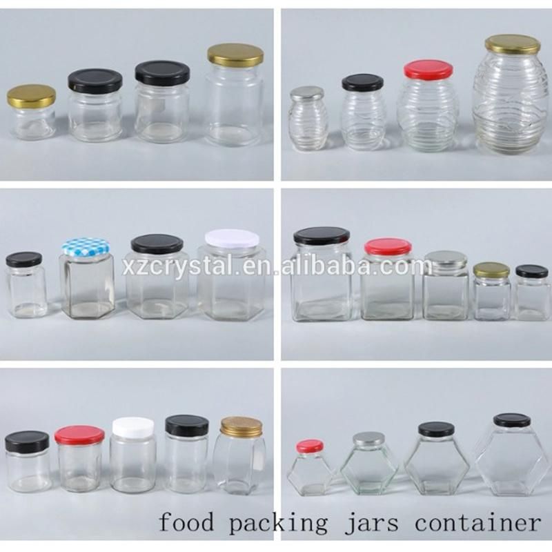 500/1000g Hexagon Shaped Glass Honey Jar Food Storage Container with Lids