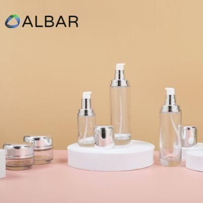 Clear Face Cream Glass Jars with Silver Screw Cap and Press Cover Easy Open