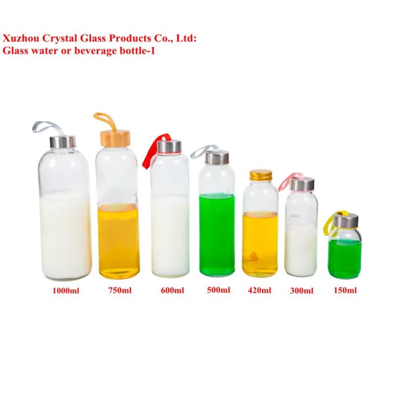 Customize Pure Mineral Water Fruit Juice Beverage Drinks Glass Bottle with Carrying Loop Cap 300ml 420ml 500ml 600ml