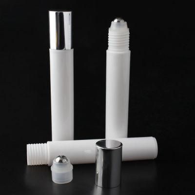 10ml White Plastic Bottle with Steel Roll with Shinny Silver Aluminum Cap for Eye Cream
