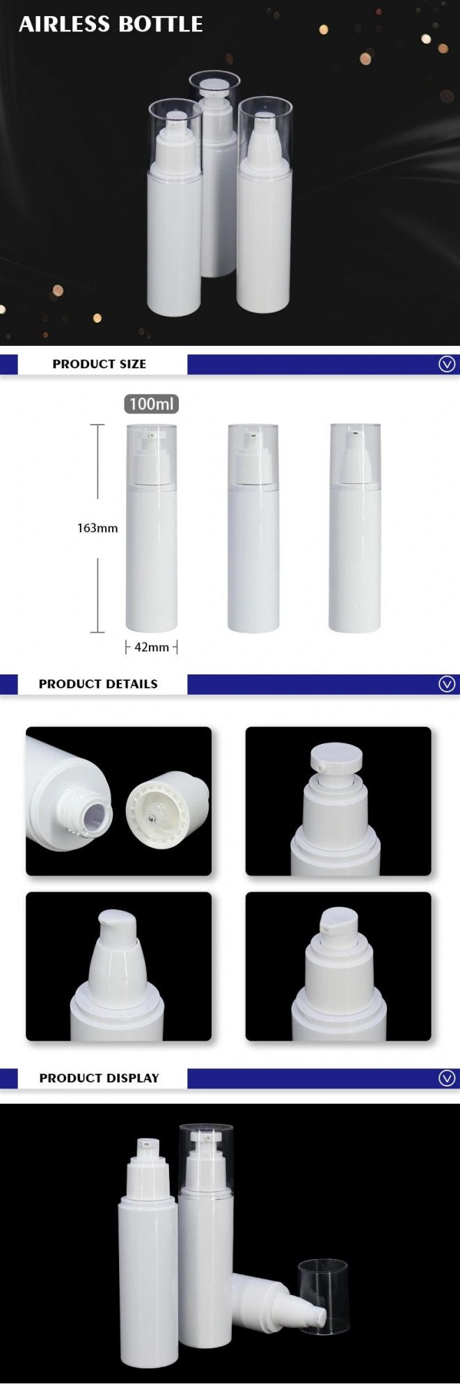 Wholesale Cosmetic Packaging 100ml White Pet Airless Pump Bottles for Cosmetics