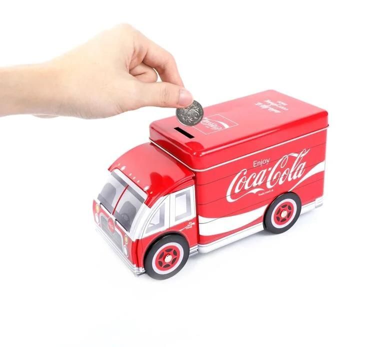 Hot Sale Truck Shape Coil Hole with Lid Open Tin Box Truck Tin Box Safe Car Toy for Children