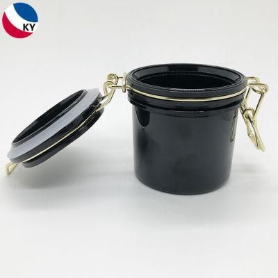 300g Round Shiny Black Pet Plastic Jar Wth Gold Lock Airtight Cream Plastic Jar