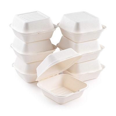 Disposable Sugarcane Bagasse Pulp Burger Box Food Container for Cake Sandwich