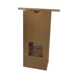 Disposable Self Sealing Kraft Resealable Tin Tie Poly Lined Paper Bag with Window