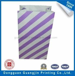 Purple Color Stripe Printed Paper Food Packaging Bag with Serrated Top Edge