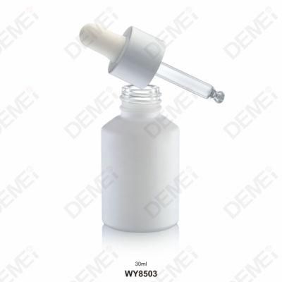 30ml Cosmetic Packaging Round Incline Shoulder White Glass Dropper Bottles with 20mm Silver Aluminum Ruber Pipette Dropper Cap