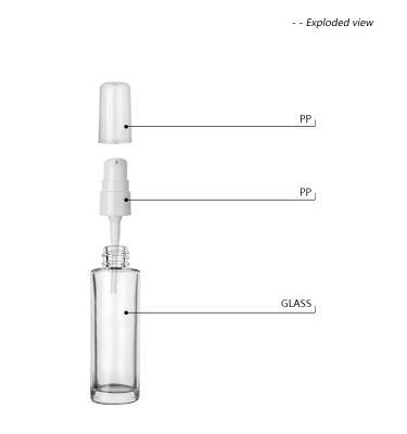 30ml Round Clear Lotion Pump Glass Cosmetic Bottle