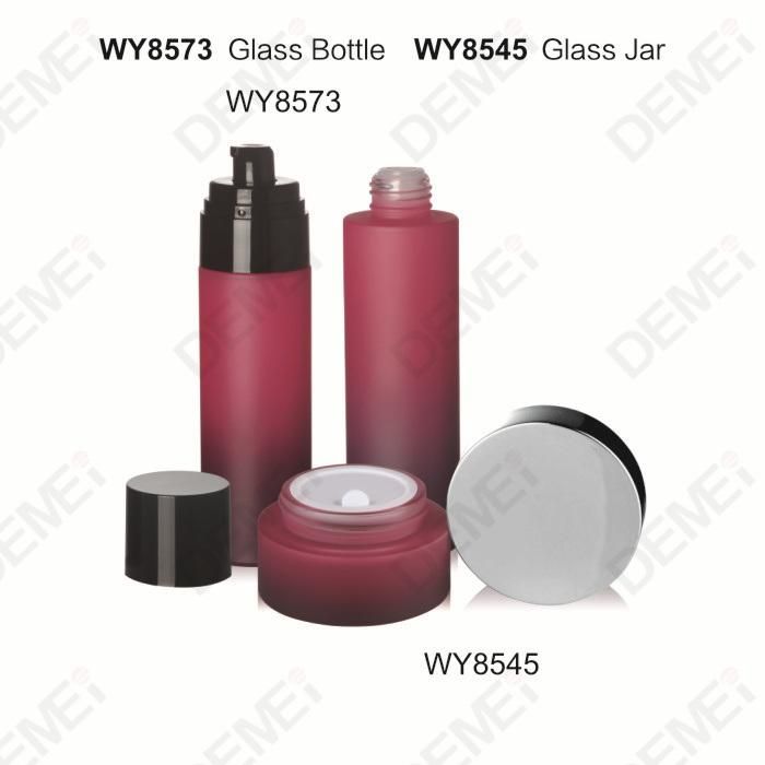 Demei 45/100/120ml 50/100g Cosmetic Skin Care Packaging Coating Black Red Cylinder Toner Lotion Glass Bottle and Cream Jar Series