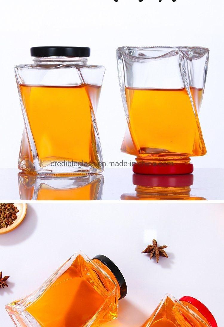 Credible 350ml New Style Wholesale Custom Glass Storage Spice Food Sauce Honey Jar with Screw Cap