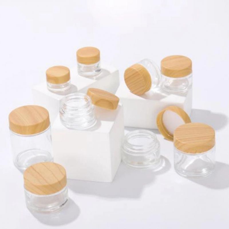 Recylable Frosted Glass Packaging 5g 10g 20g 50g 100g Cosmetic Container Glass Cream Jar with Bamboo Screw Cover