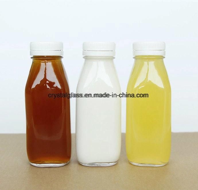 8oz 11oz 16oz Empty Square Milk Tea Juice Cold Brew Coffee Drinking Glass Bottle with Plastic Cap