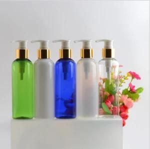 200ml Pet Plastic Round Shoulder Cosmetic Shower Gel Shampoo Bottle with Gold and Silver Lotion Pump