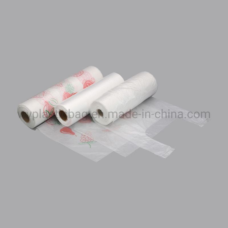 Customized Printing Fruit Vegetable Plastic Bags on Roll, OEM Clear Virgin PE Food Packaging Bags