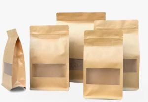 Resealable/Recyclable Brown Paper Kraft Food Bag with Clear Window for Food Package