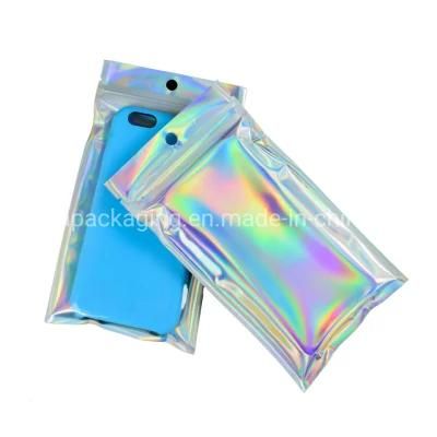 High Quality Mini Jewelry Holographic Pouch with Clear Front / 3 Sides Seal Ziplock See Through Plastic Bag