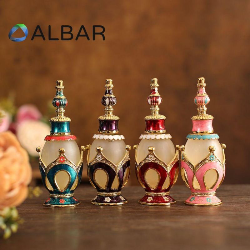 Customized Attar Oud Fragrance Glass Bottles with Colorful Diamonds Zinc Zamac