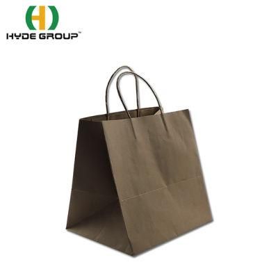 Black/Plaid Plastic Free Packaging Bag Supplier Kraft Square Base Paper Bags with Twist Handle