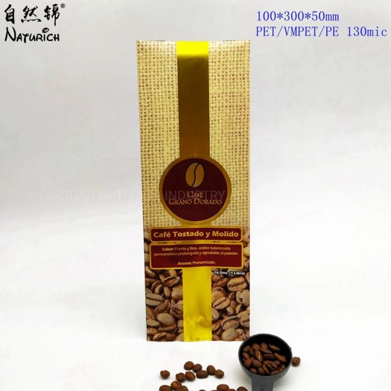 250g Coffee Flat Bottom Coffee Bag with Valve and Zipper