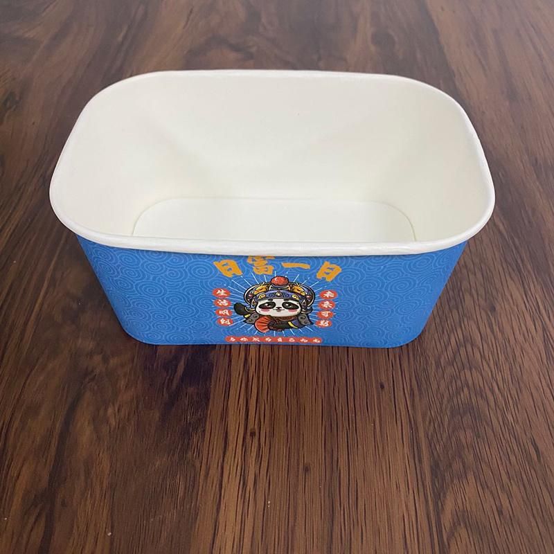 Paper Bowl Square 500ml Rectangular Paper Food Bowl Factory Supply Custom Square Paper Salad Bowl Rectangular Paper Bowl