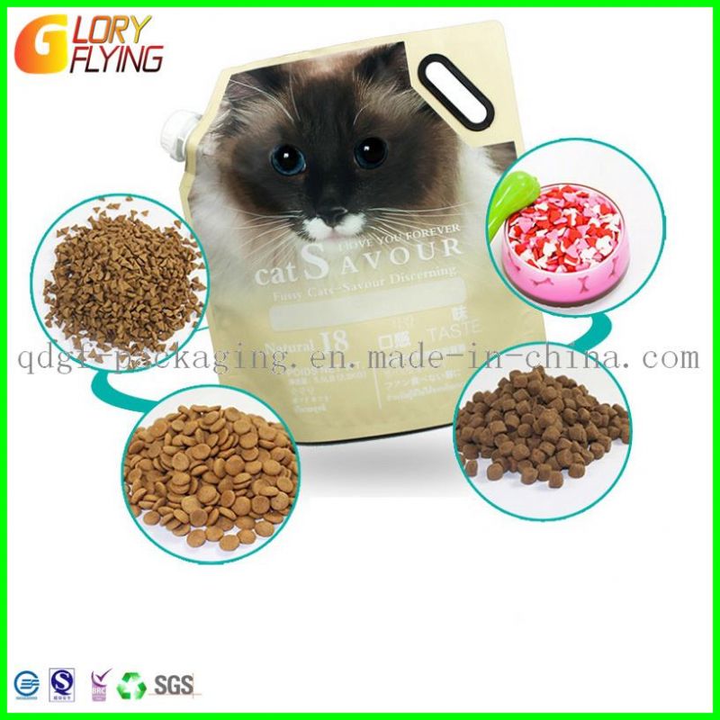 Plastic Product Food Packaging Spout Bag with Easy Handle for Cat Foods