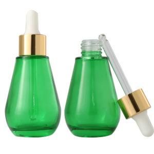 2021 New Design 30ml Colourful Blue Green Frosted Glass Serum Dropper Bottle for Cosmetic