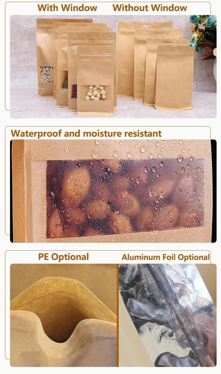 Wholesale Multi-Size Packing Bag Tea Bags Packing Custom Nuts Ziplock Frosted Clear Window Food Paper Packing Bag
