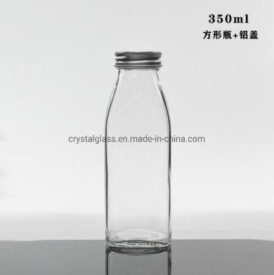 350ml Square Milk Tea Beverage Glass Bottles with Aluminium Lid