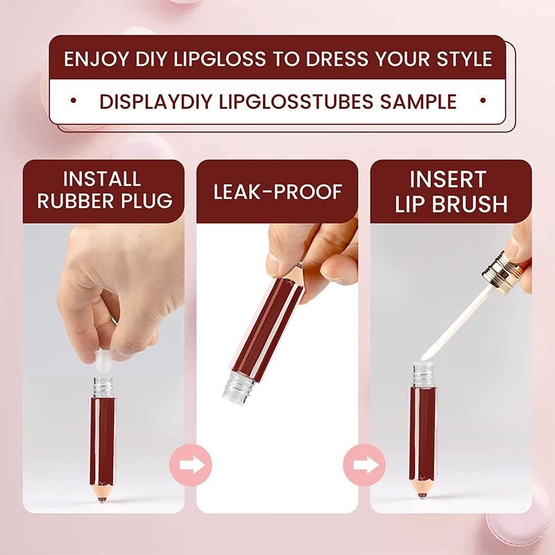 5ml Mini Small Pencil Shaped Empty Luxury Lip Gloss Container Tube with Wand Brush