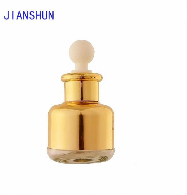 Good Quality 30ml Transparent Glass Dropper Bottle with Gold Aluminum Shoulder Cover