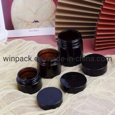 5g 10g 15g 20g 30g 50g 100g Amber Color Cream Glass Jar with Black Cap for Skincare Cosmetic Packaging