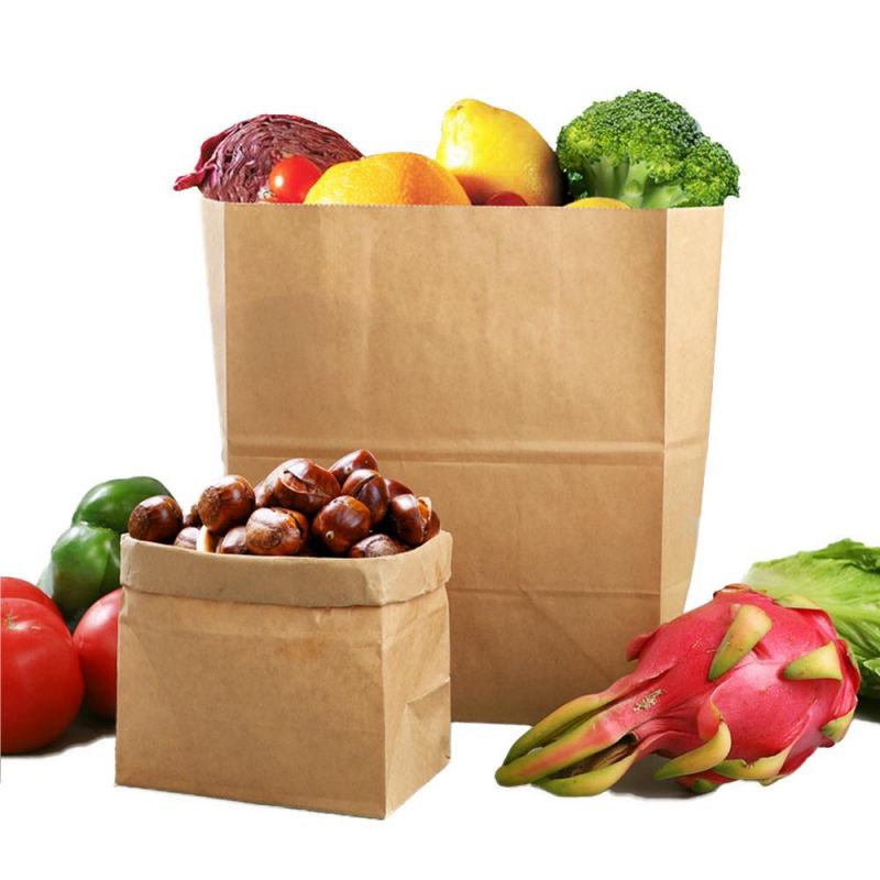 Custom Takeaway Food Packaging Flat Square Bottom Grease Proof Brown Kraft Paper Bags