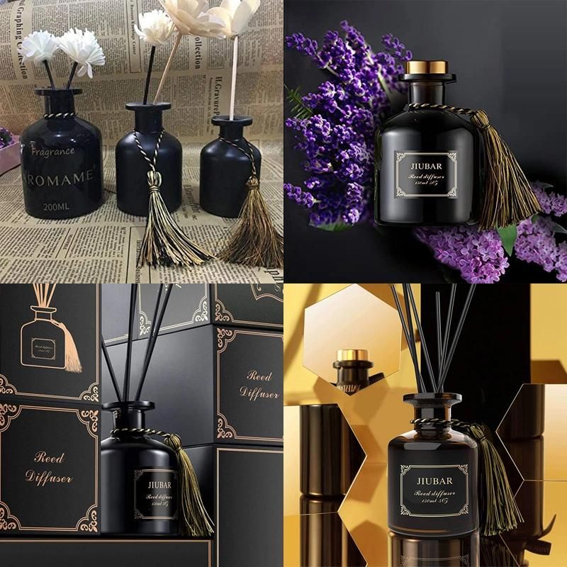200ml Black Transparent Unique Luxury Refillable Reed Glass Diffuser Bottle with Cork for Diffuser