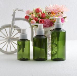 100ml150ml200ml Pet Plastic Green Color Sloping Shoulder Cosmetic Lotion Pump Shampoo Bottle
