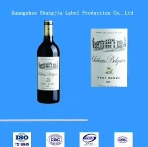 Customized High Quality Packing Self-Adhesive Wine Bottle Label Stickers, Plastic Printing Bottle Neck Label