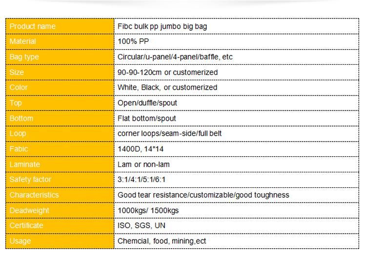 1000kg Polypropylene Sacks FIBC Starch Bulk Big Bag