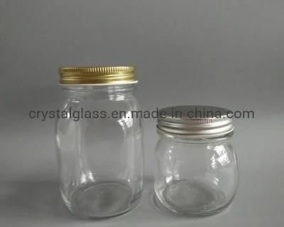 Round Square Shape Glass Mason Jar Food Storage Maon Jar 16oz