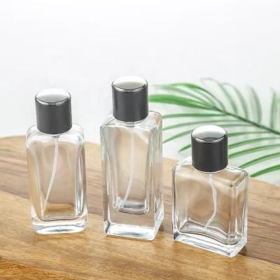 Transparent Perfume Glass Bottle 50ml with Sprayer Rectangular Bottle