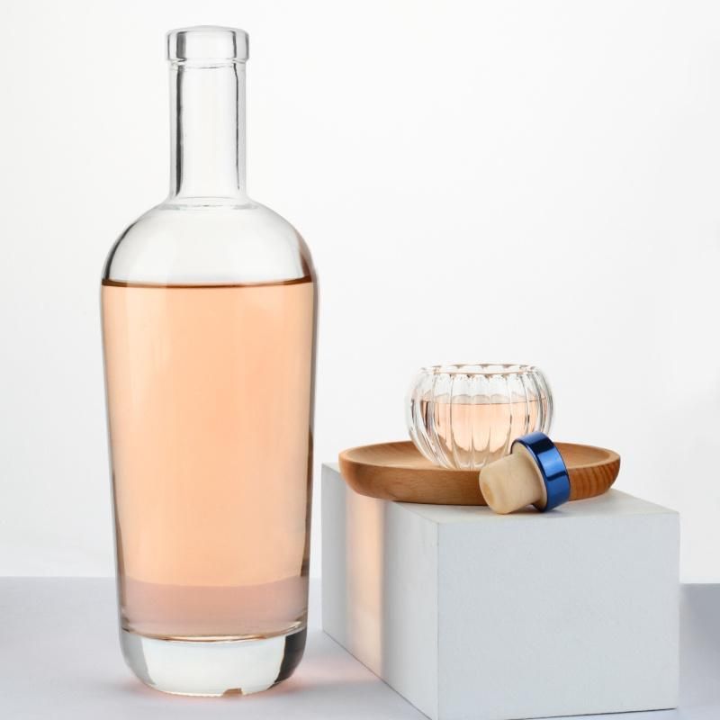 Wholesale 750ml Bartop Glass Whiskey Spirits Liquor Bottle for Wine Gin Brandy Vodka Whisky Rum with Synthetic Cork