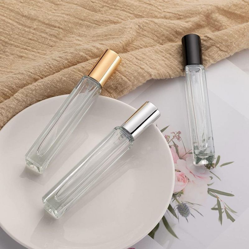 Perfume Essential Oil Bottles Refillable Thick Glass Bottle 1/3oz 10ml Leak Proof Glass Atomizer with Metallic Aluminum Caps