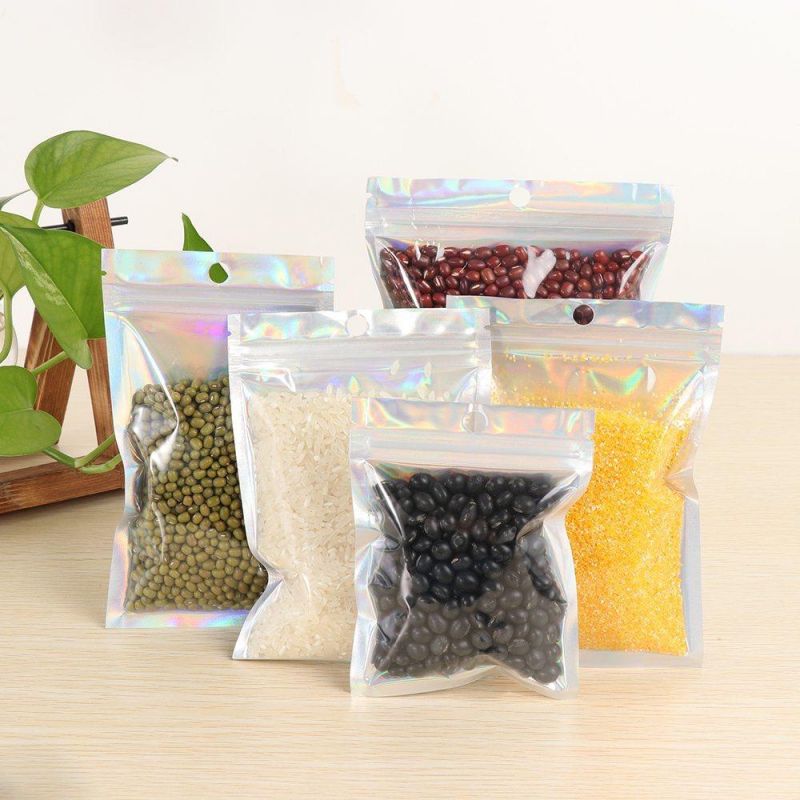 Aluminum Foil Hologram Food Pouch Small Water Proof Zipper Waterproof Reclosable Pouches Self Seal Bag