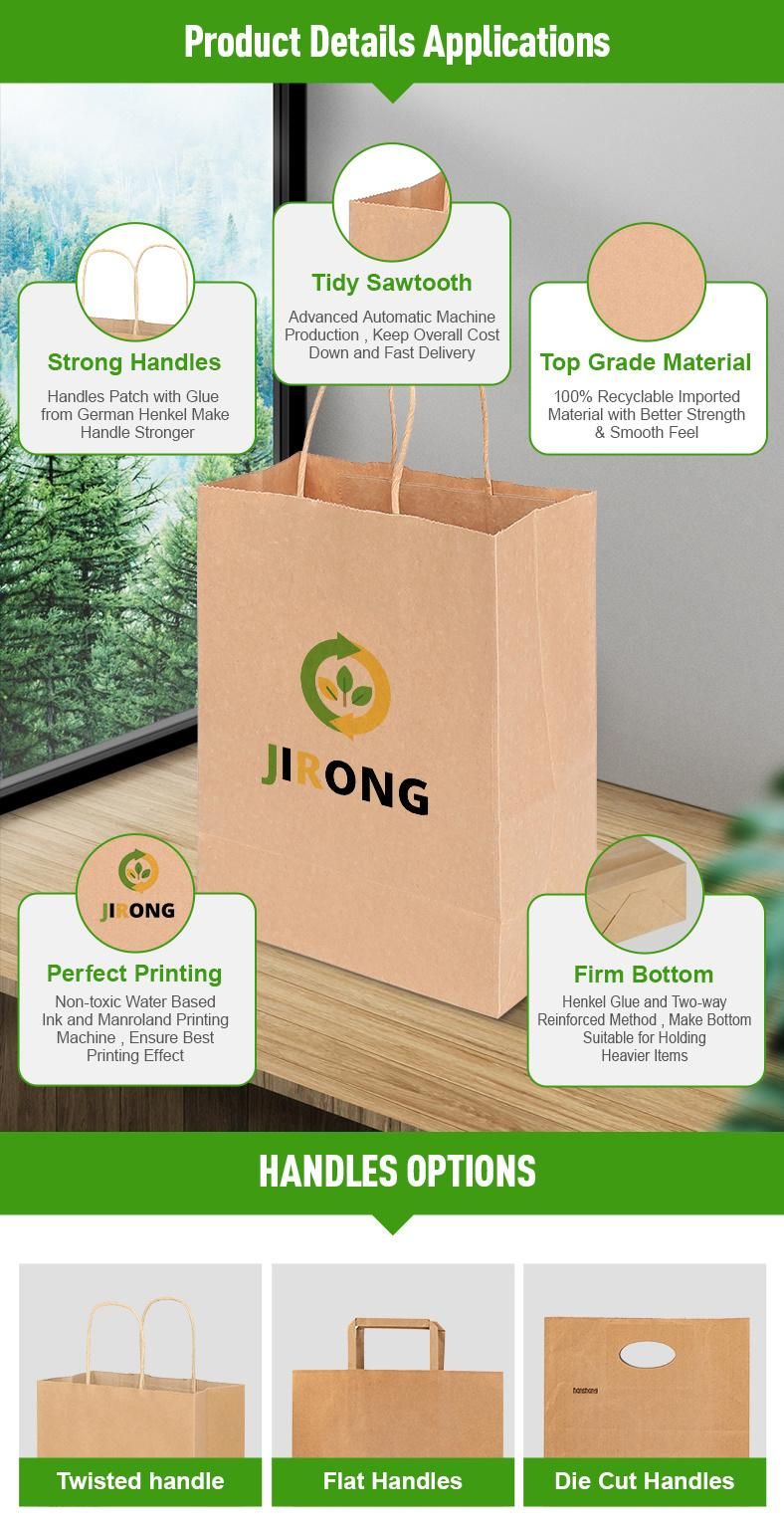 Eco-Friendly Custom Printing Shopping Bag Die Cut Handle Takeaway Kraft Bag