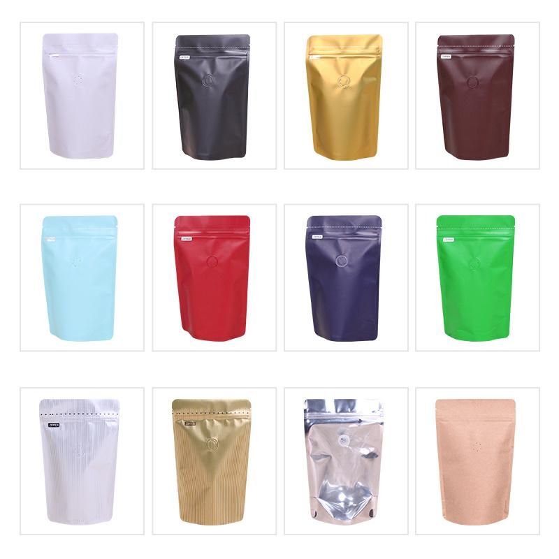 Plastic Mylar Aluminum Foil Stand up Zip Lock Black Coffee Valve Packaging Bag with Zipper