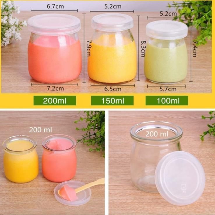 100ml 150ml 200ml Glass Pudding Jar with Plastic Lid for Pudding Yogurt Packing